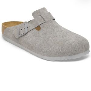 BIRKENSTOCK Boston Suede Soft Footbed Clog - stone coin